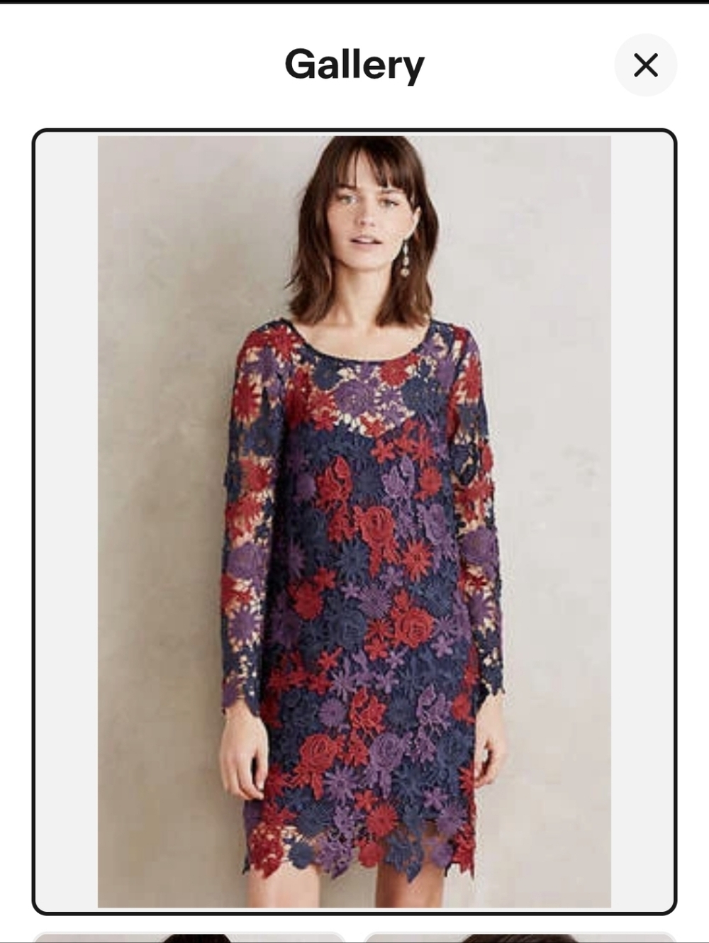 Anthropologie Crochet Lace Shift Dress Red & Purple Floral Appliqué Maulinette